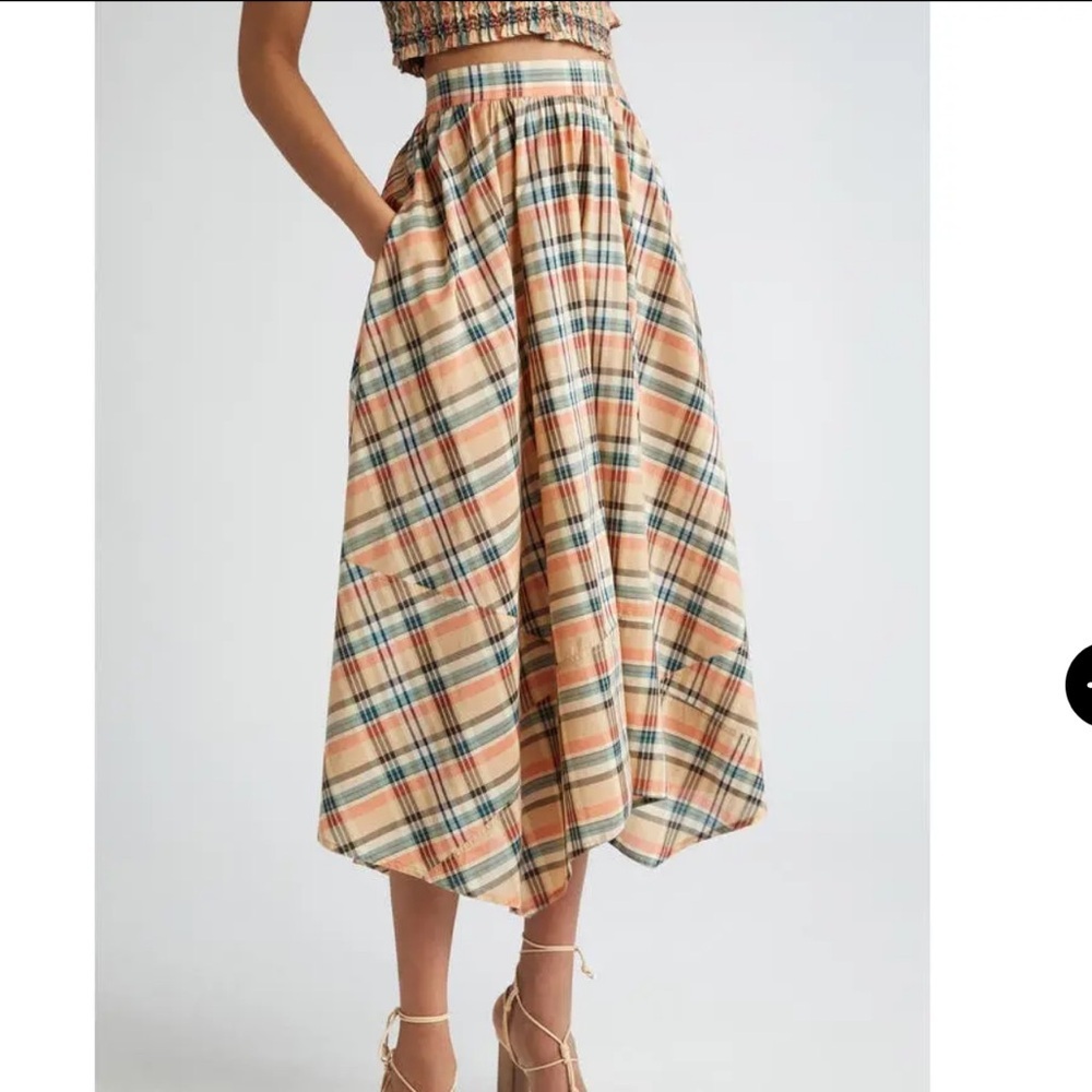 ULLA JOHNSON Annette Plaid Asymmetric Midi Skirt - Meadow